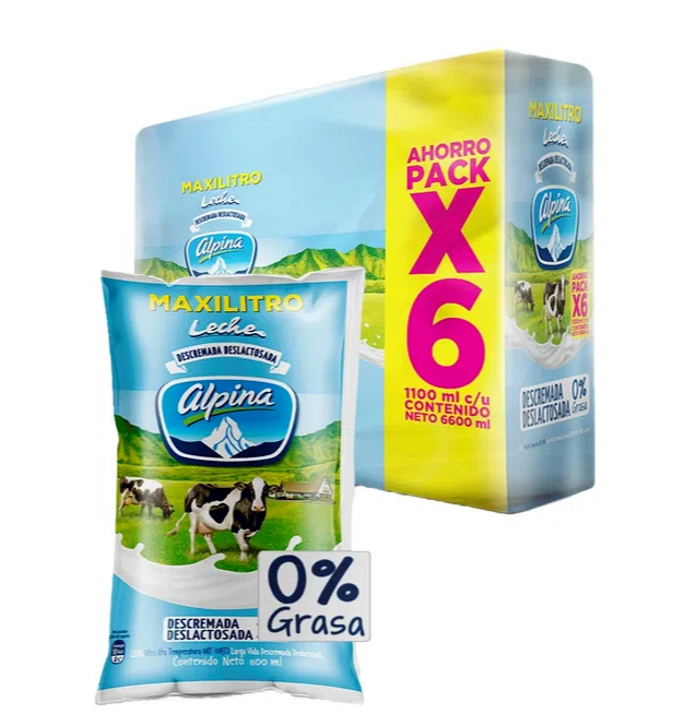 Leche Descremada - Deslactosada 0% Grasa Alpina Maxilitro Six Pack