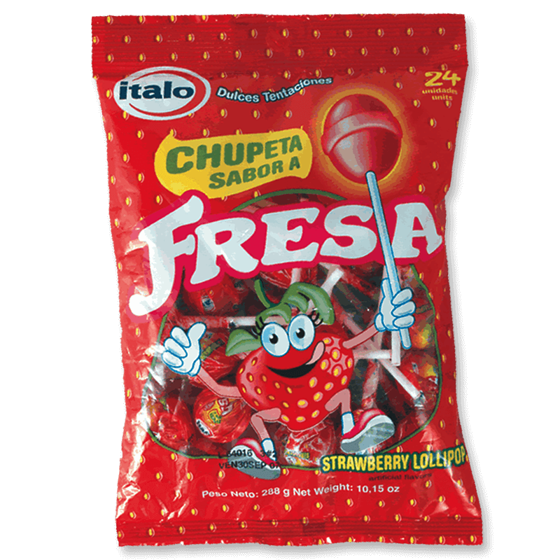 Chupetas Italo Sabor a Fresa X 24 Unidades