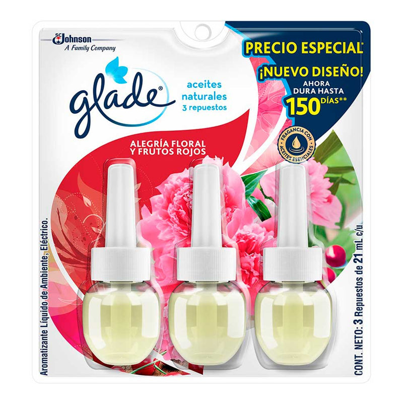 Respuesto Ambientador Glade Alegría Floral X 3 Unidades de 21 Ml C/u