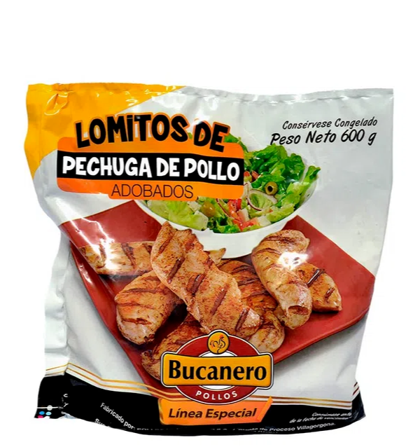 Lomitos de Pechuga de Pollo Adobados Bucanero X 600 Gramos