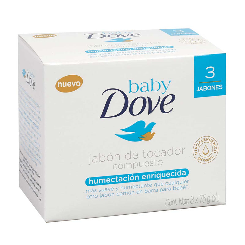 Jabón Baby Dove Humectación Enriquecida 225 Gramos X 3 Unidades