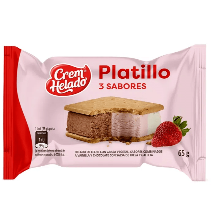 Platillo 3 Sabores Cream Helado X 65 Gramos