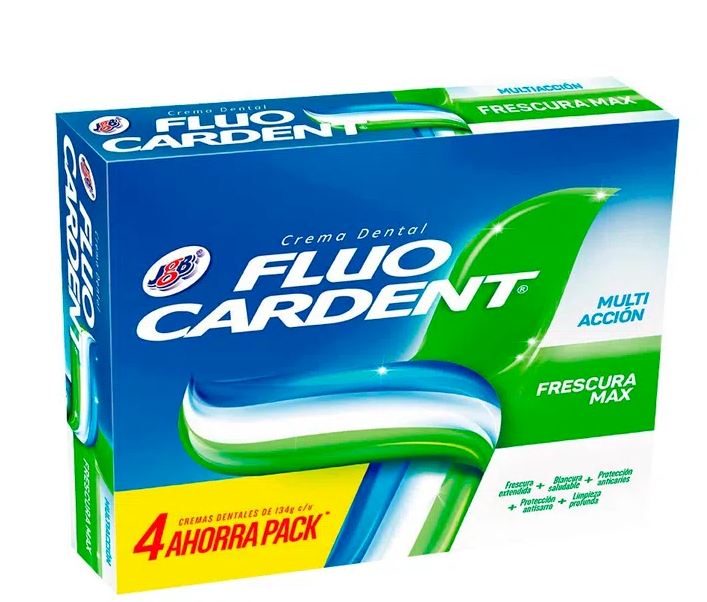 Crema Dental Fluo Cardent Frescura Max X 4 Unidades de 100 Gramos C/u