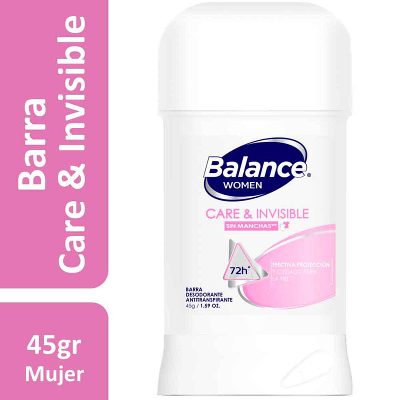 Desodorante Barra Balance Women Care & Invisible X 45 Gramos