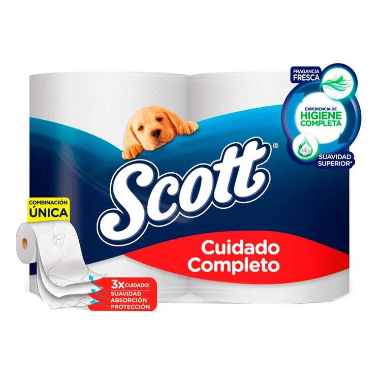 Papel Higiénico Scott Cuidado Completo Triple Hoja X 4 Rollos