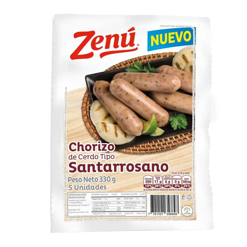 Chorizo de Cerdo Tipo Santarrosano Zenú X 330 Gramos 5 Unidades