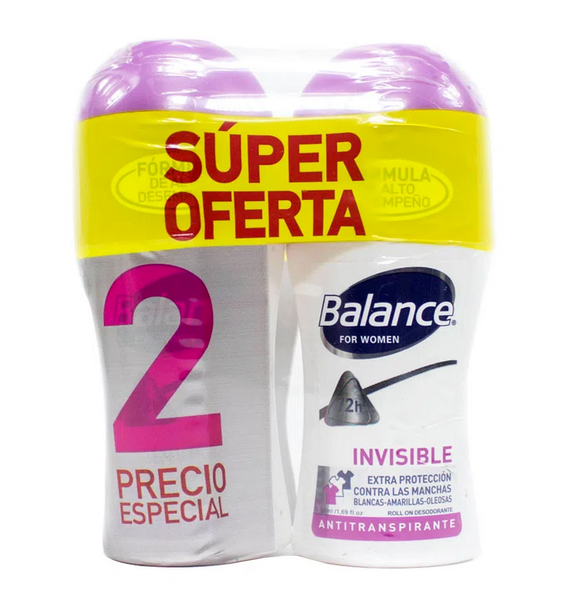 Desodorante Roll On Balance Women Invisible 2 Unidades X 50 Ml C/u