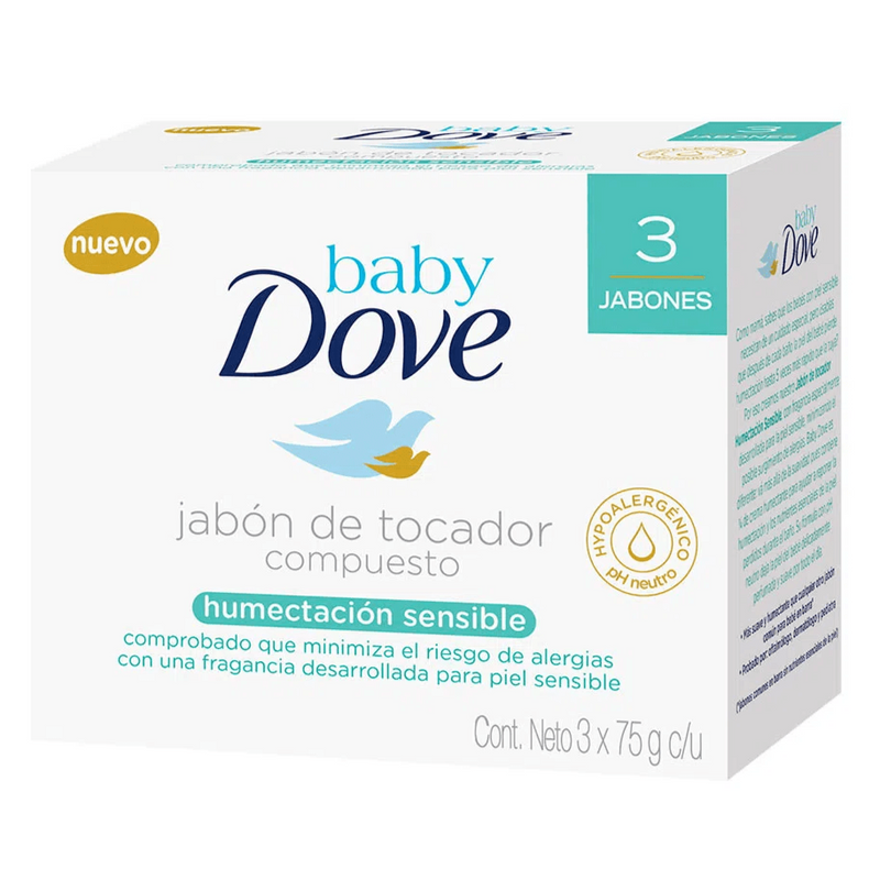 Jabón Baby Dove Humectación Sensible 225 Gramos X 3 Unidades