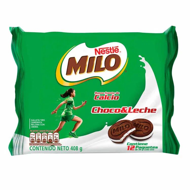 Galletas Milo Choco Leche 12 Paquetes de 34 Gramos C/u