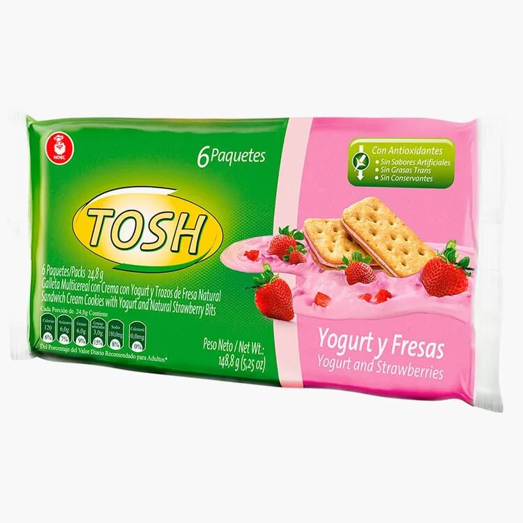 Galletas Tosh Yogurt y Fresas 144 Gramos X 6 Unidades