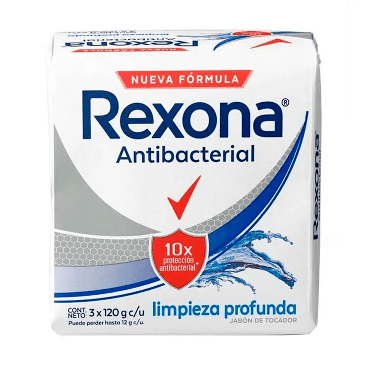 Jabón Rexona Antibacterial Limpieza Profunda 120 Gramos X 3 Unidades