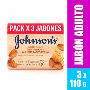 Jabón Johnsons Reparadora Almendras y Avena 110 Gramos X 3 Unidades