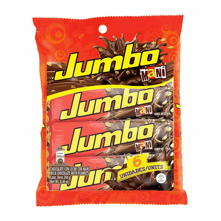 Chocolatina Jumbo Mani X 6 Und X 240 Gramos
