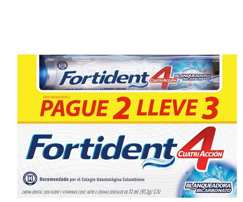 Crema Dental Fortident Blanqueadora Pague 2 Lleve 3 Unidades de 72 Ml C/u