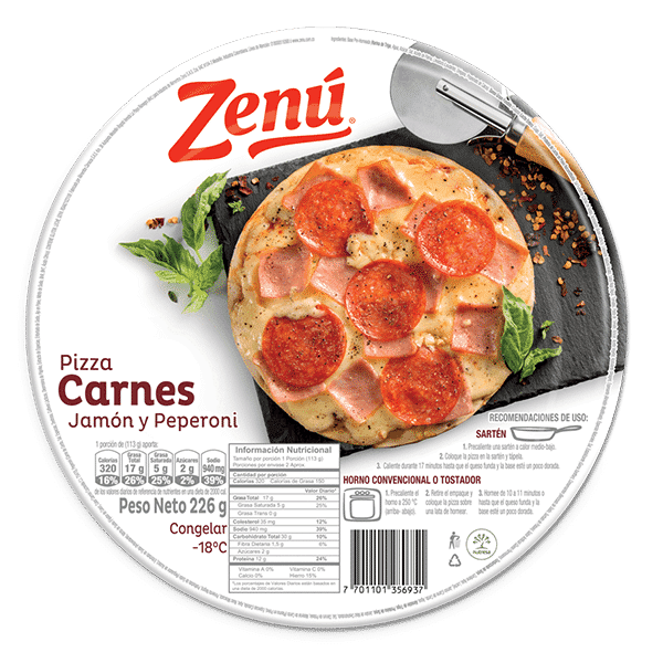 Pizza Congelada Carnes Jamón y Peperoni Zenu