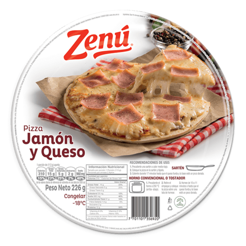 Pizza Congelada Jamón y Queso Zenu