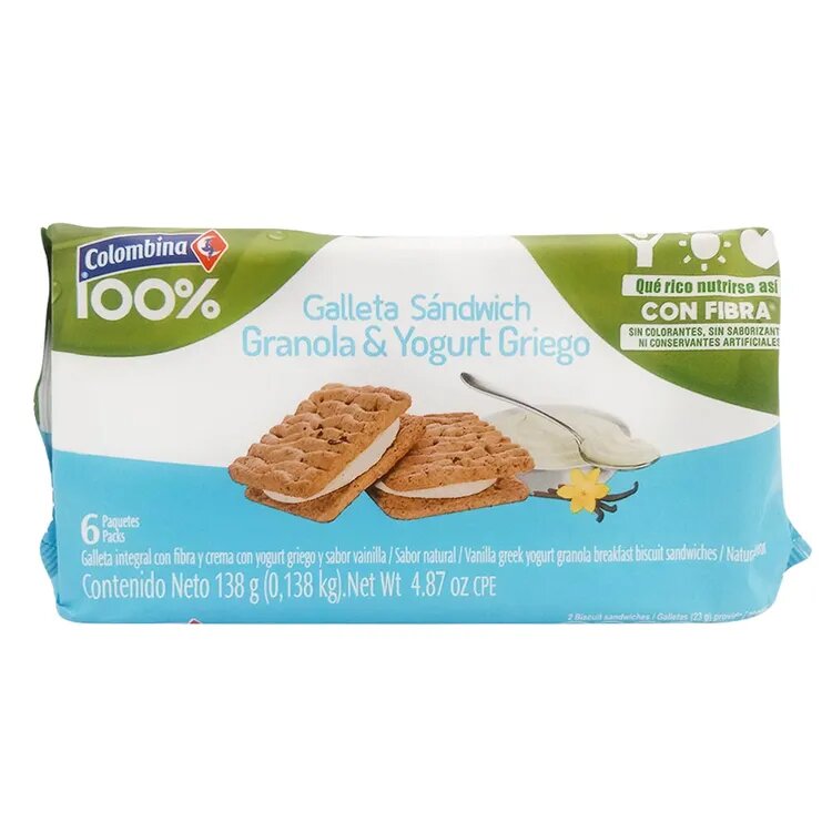 Galleta Sandwich Granola Yogurt Griego Paquete X 6 Unidades de 23 Gramos C/u