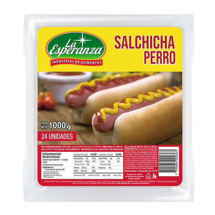 Salchicha Perro La Esperanza X 12 Unidades 500 Gramos