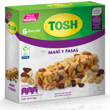 Barra Cereal Tosh Mani y Pasas X 6 Unidades