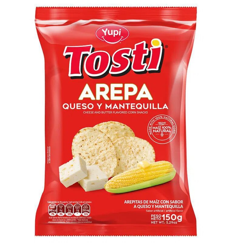Tosti Arepa Queso y Mantequilla X 150 Gramos
