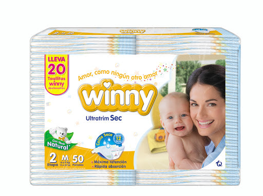 Pañales Winny Ultratrim Sec  Etapa 2 X 50 Unidades + 20 Toallitas