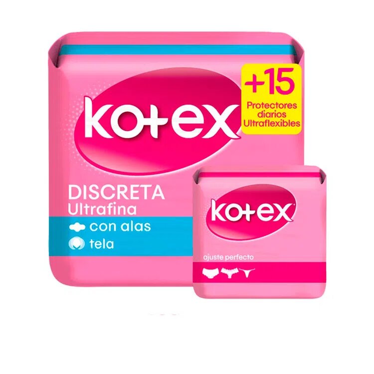 Toallas Higiénicas Kotex Tela con Alas X 30 Unidades + 15 Protectores