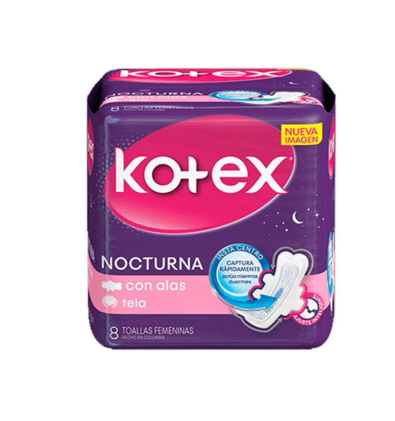 Toallas Higiénicas Kotex Nocturna con Alas X 8 Unidades